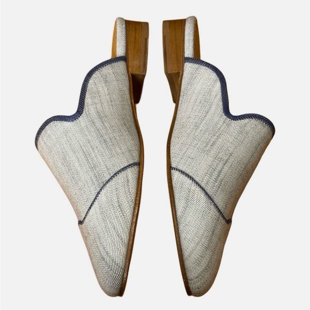 Miss Adelaide by Angela Scott Denim-Trim Slip-On Mules - Light Blue 39.5 - Picture 3 of 7